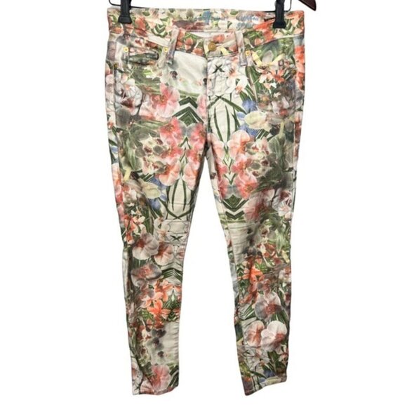 7 For All Mankind Cropped Floral Print Skinny Jeans Size 25 - Picture 2 of 10